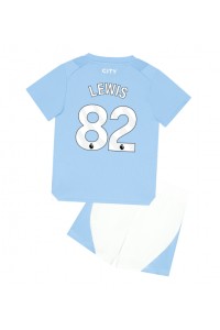 Manchester City Rico Lewis #82 Jalkapallovaatteet Lasten Kotipeliasu 2023-24 Lyhythihainen (+ Lyhyet housut)